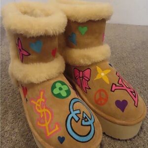 Madden Girl Tan Winter Boots with Colorful Accents